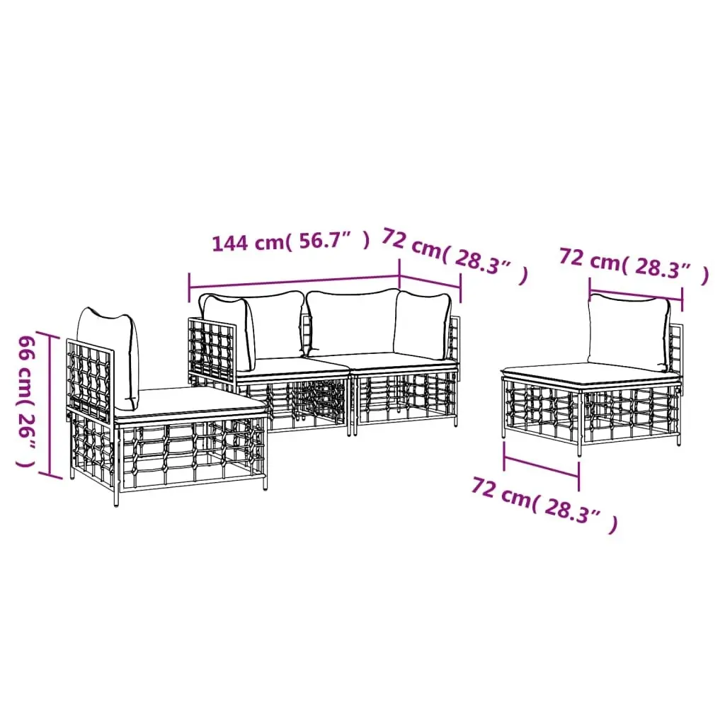 4 Piece Garden Lounge Set with Cushions Anthracite Poly Rattan 3186712