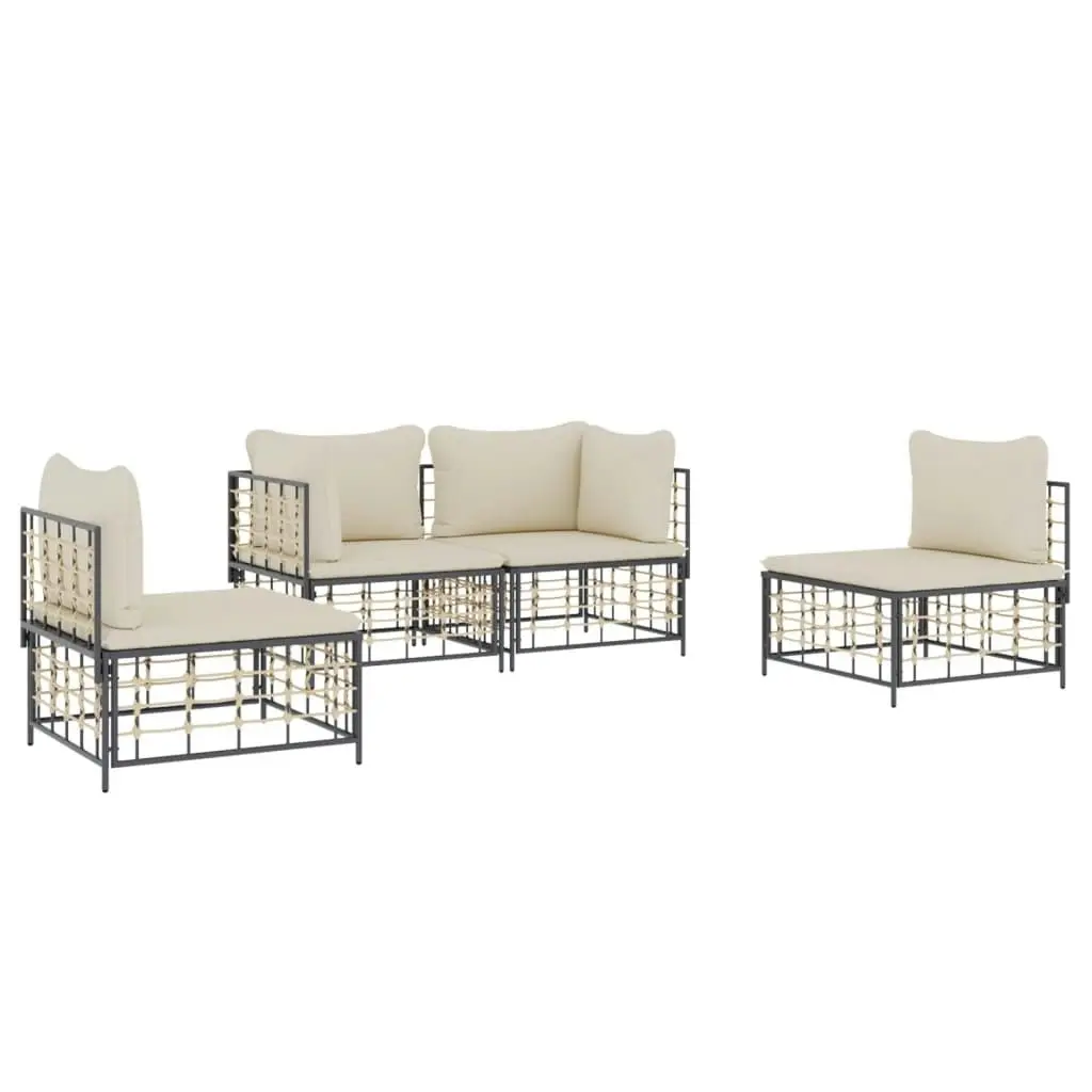 4 Piece Garden Lounge Set with Cushions Anthracite Poly Rattan 3186712