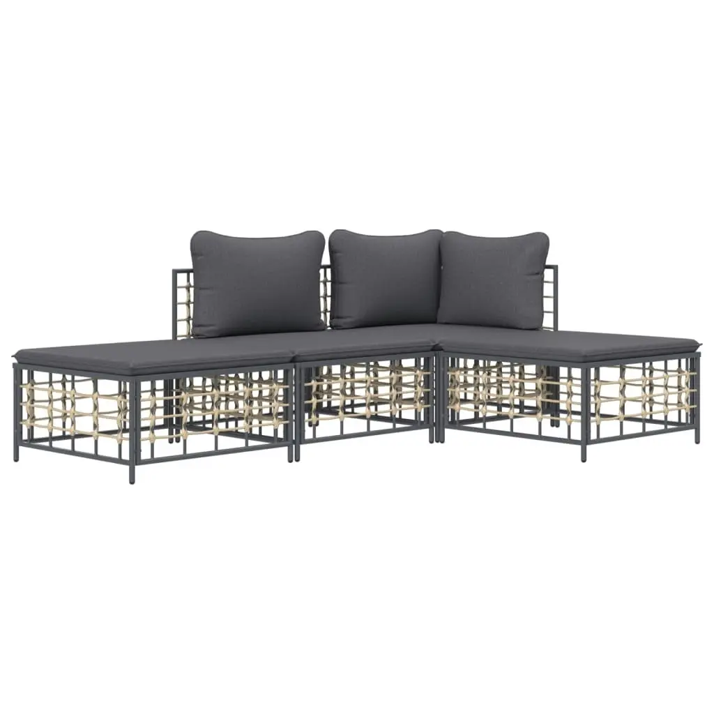 4 Piece Garden Lounge Set with Cushions Anthracite Poly Rattan 3186727