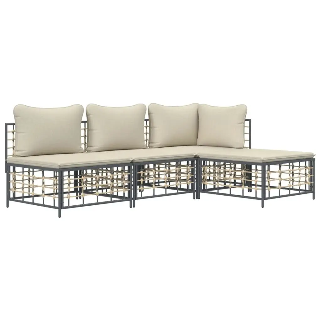 4 Piece Garden Lounge Set with Cushions Anthracite Poly Rattan 3186730