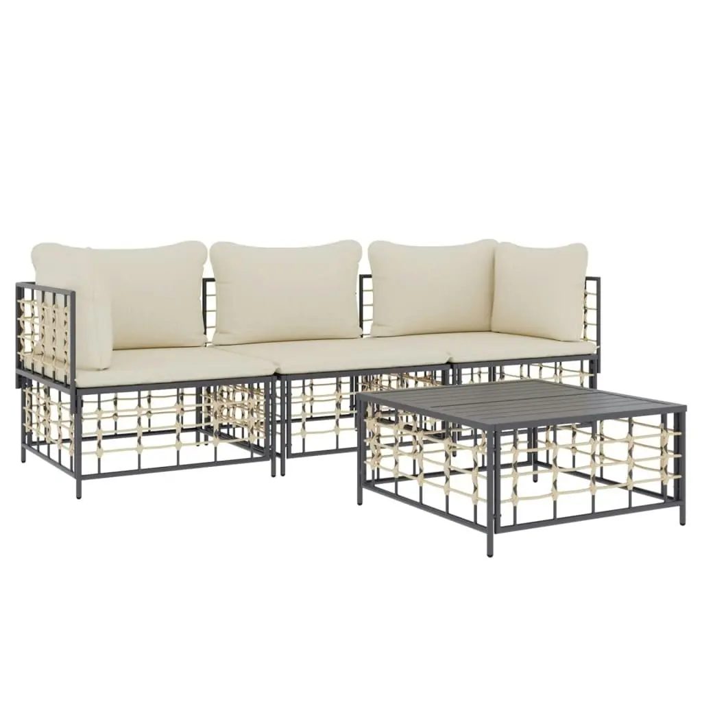 4 Piece Garden Lounge Set with Cushions Anthracite Poly Rattan 3186696