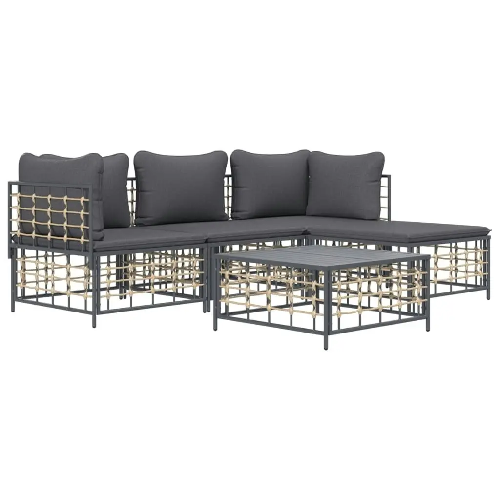 4 Piece Garden Lounge Set with Cushions Anthracite Poly Rattan 3186741