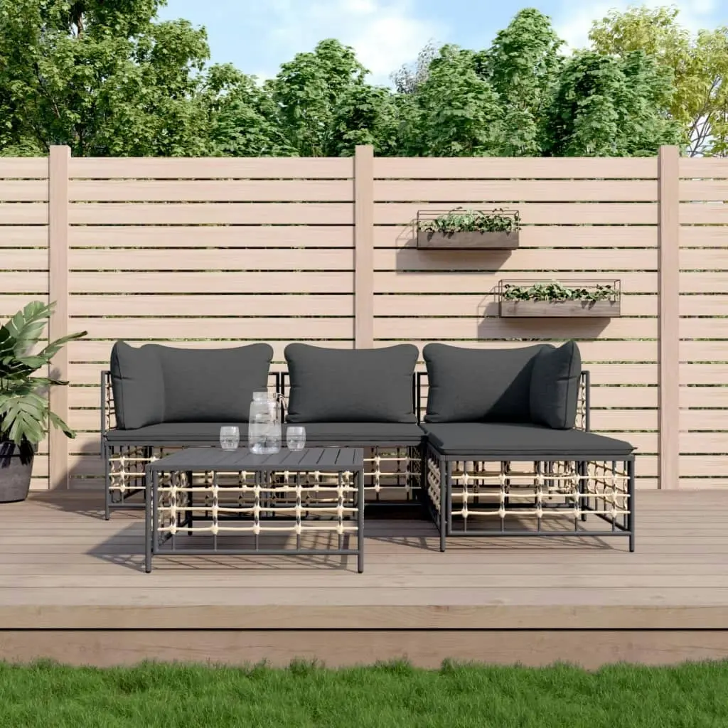 4 Piece Garden Lounge Set with Cushions Anthracite Poly Rattan 3186741