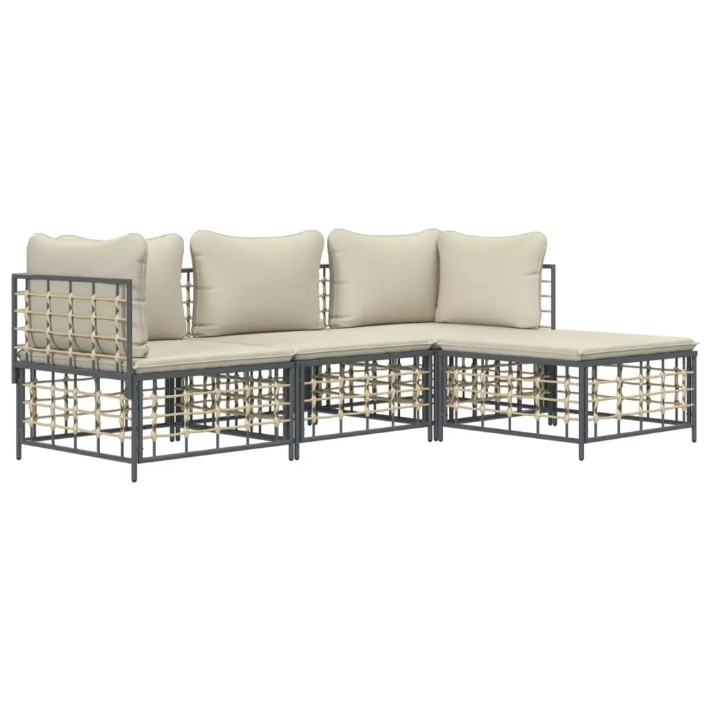 4 Piece Garden Lounge Set with Cushions Anthracite Poly Rattan 3186738