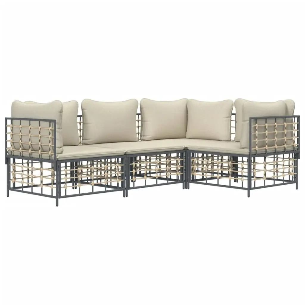 4 Piece Garden Lounge Set with Cushions Anthracite Poly Rattan 3186746