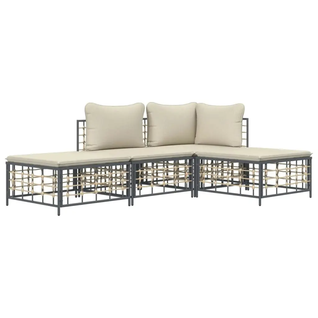 4 Piece Garden Lounge Set with Cushions Anthracite Poly Rattan 3186726