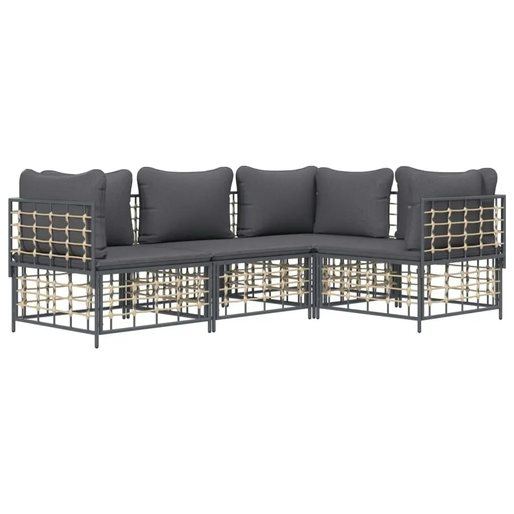 4 Piece Garden Lounge Set with Cushions Anthracite Poly Rattan 3186747