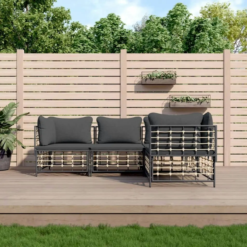 4 Piece Garden Lounge Set with Cushions Anthracite Poly Rattan 3186747