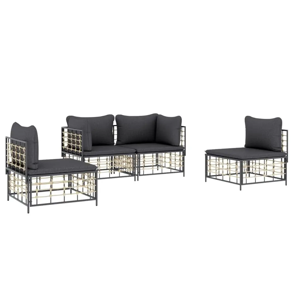 4 Piece Garden Lounge Set with Cushions Anthracite Poly Rattan 3186713