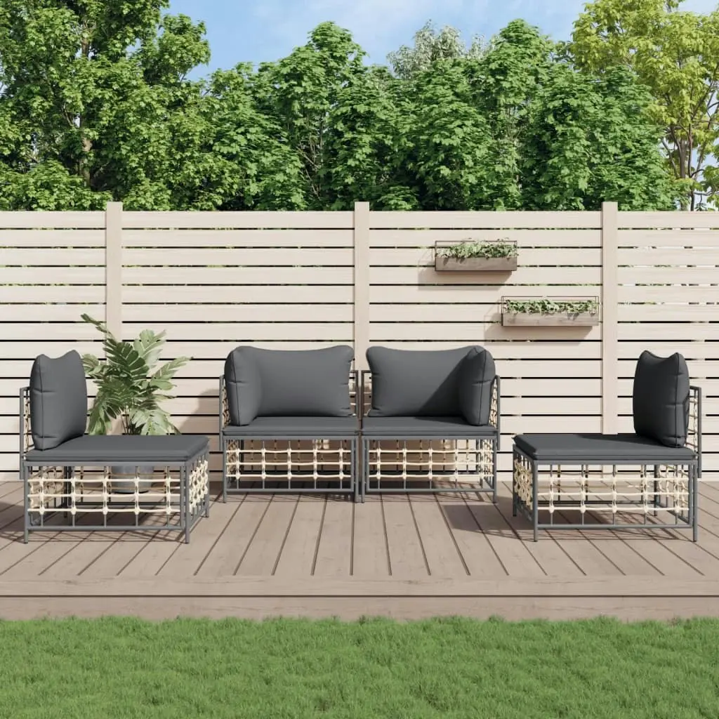 4 Piece Garden Lounge Set with Cushions Anthracite Poly Rattan 3186713