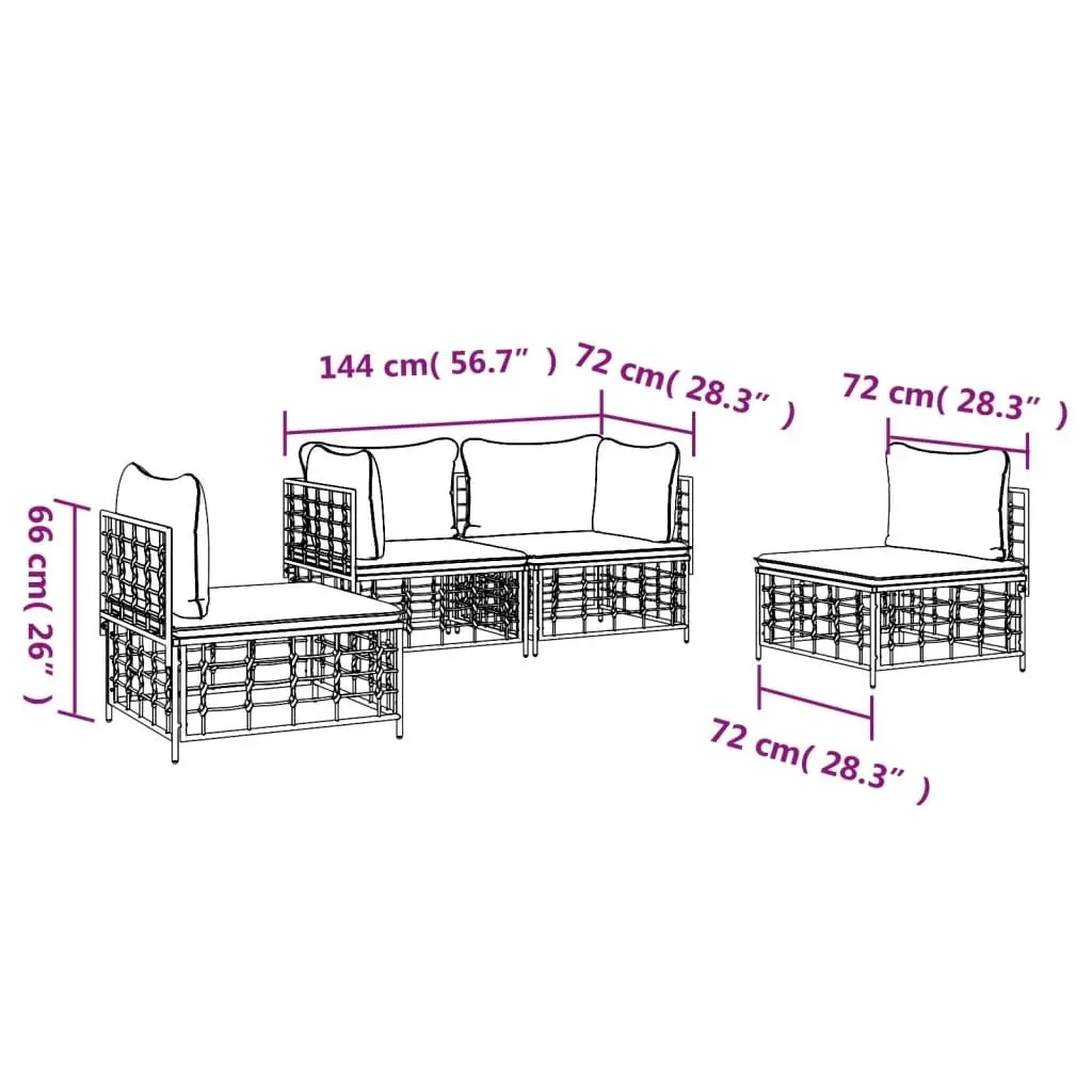 4 Piece Garden Lounge Set with Cushions Anthracite Poly Rattan 3186713