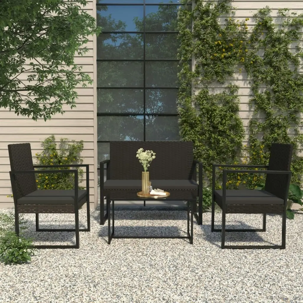 4 Piece Garden Lounge Set with Cushions Black Poly Rattan 319199