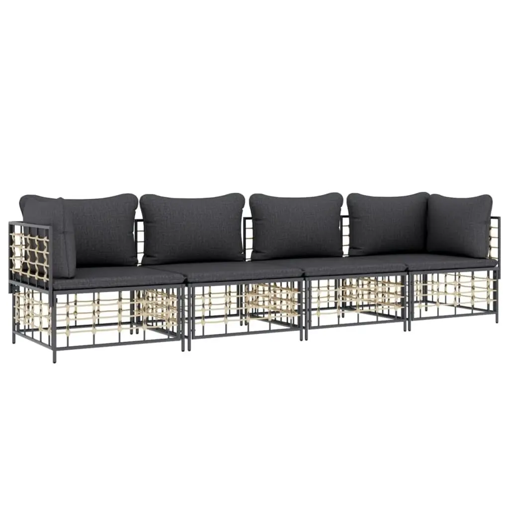 4 Piece Garden Lounge Set with Cushions Anthracite Poly Rattan 3186699