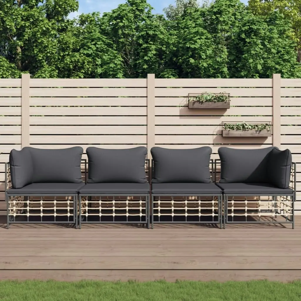 4 Piece Garden Lounge Set with Cushions Anthracite Poly Rattan 3186699