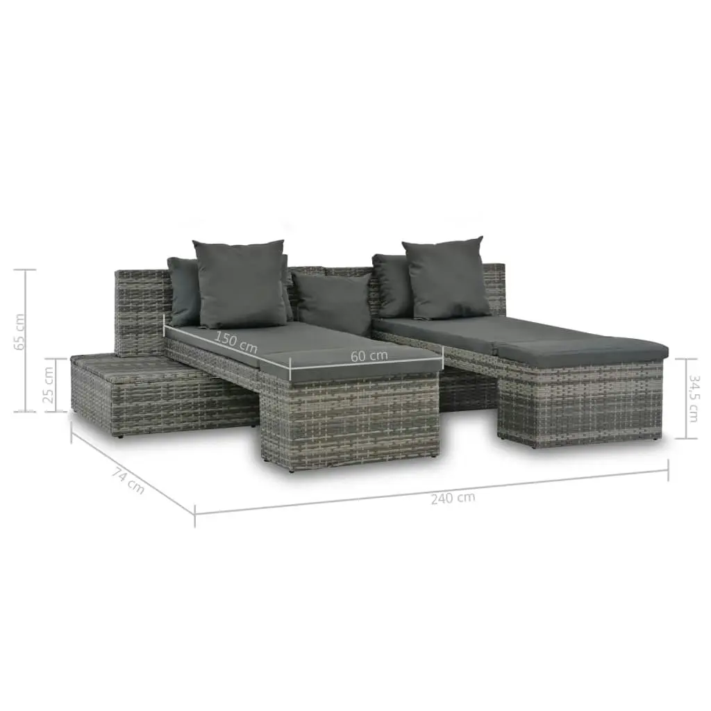 4 Piece Garden Lounge Set with Cushions Poly Rattan Grey 44724