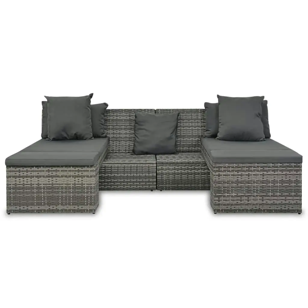 4 Piece Garden Lounge Set with Cushions Poly Rattan Grey 44724