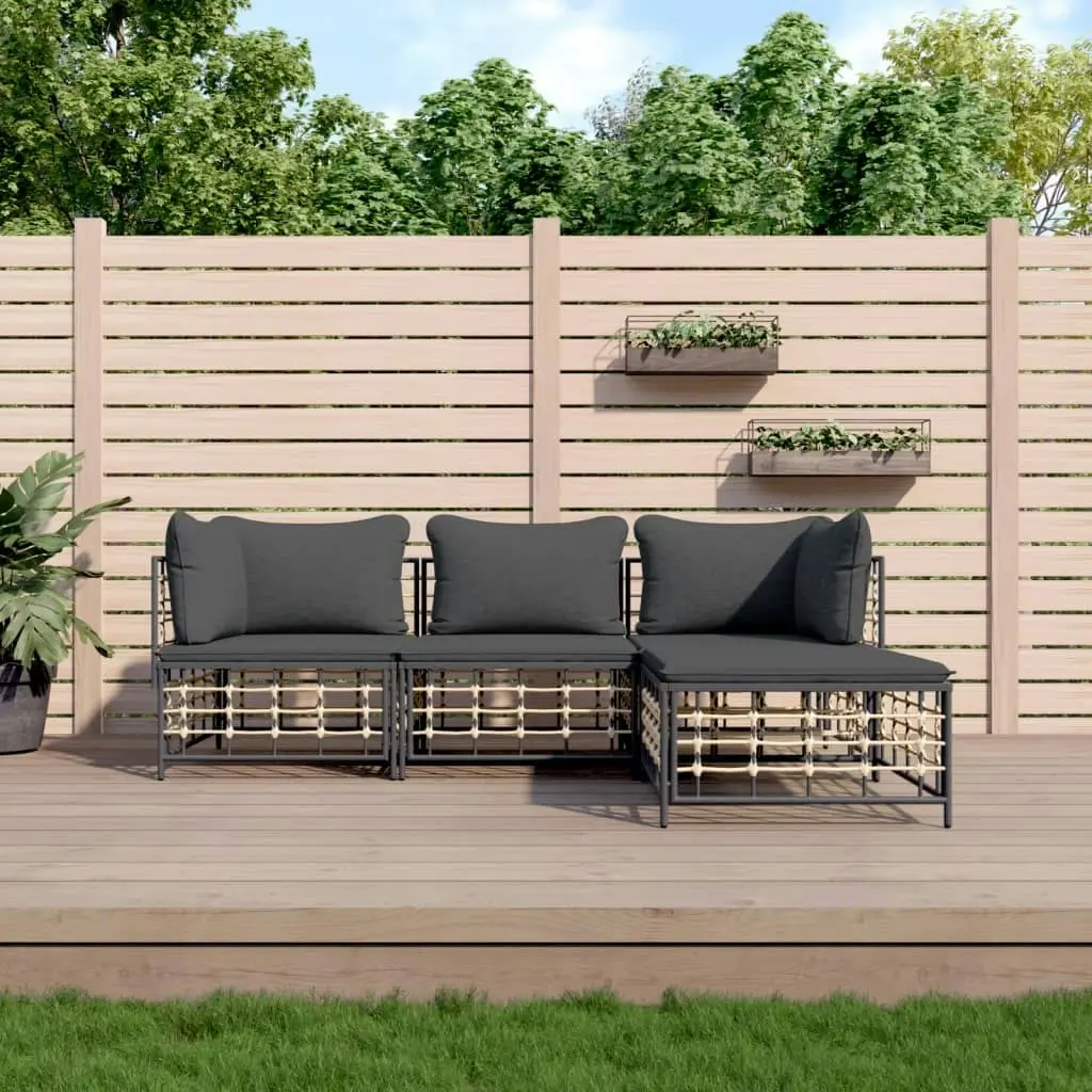 4 Piece Garden Lounge Set with Cushions Anthracite Poly Rattan 3186739