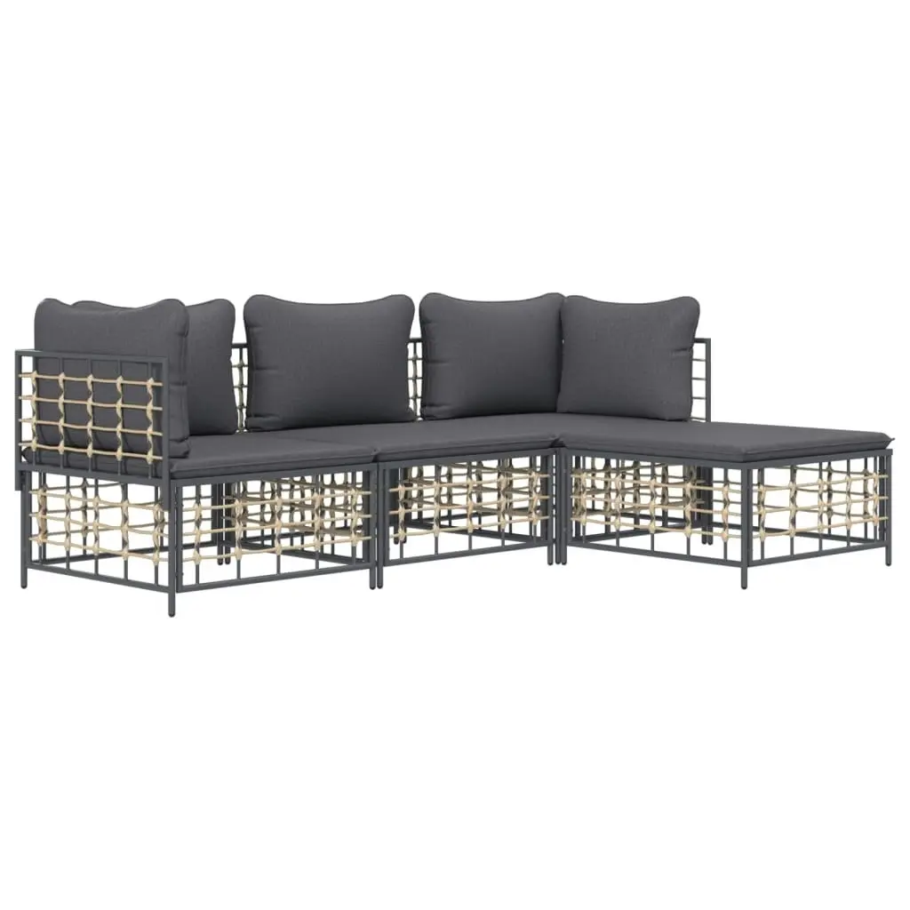 4 Piece Garden Lounge Set with Cushions Anthracite Poly Rattan 3186739