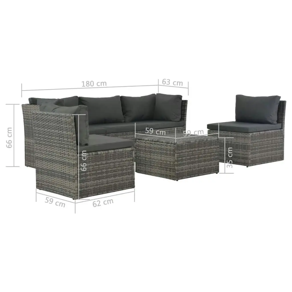 4 Piece Garden Lounge Set with Cushions Poly Rattan Grey 44723