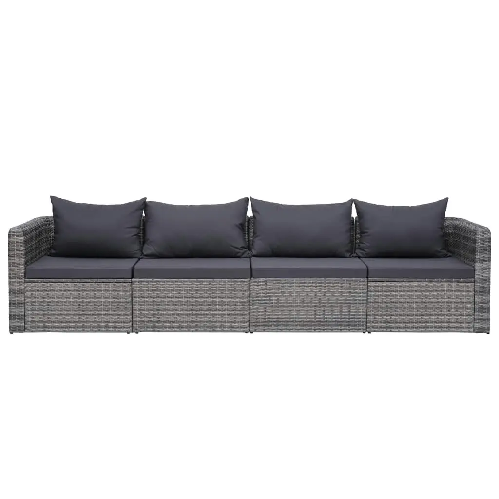 4 Piece Garden Sofa Set with Cushions Grey Poly Rattan 44164