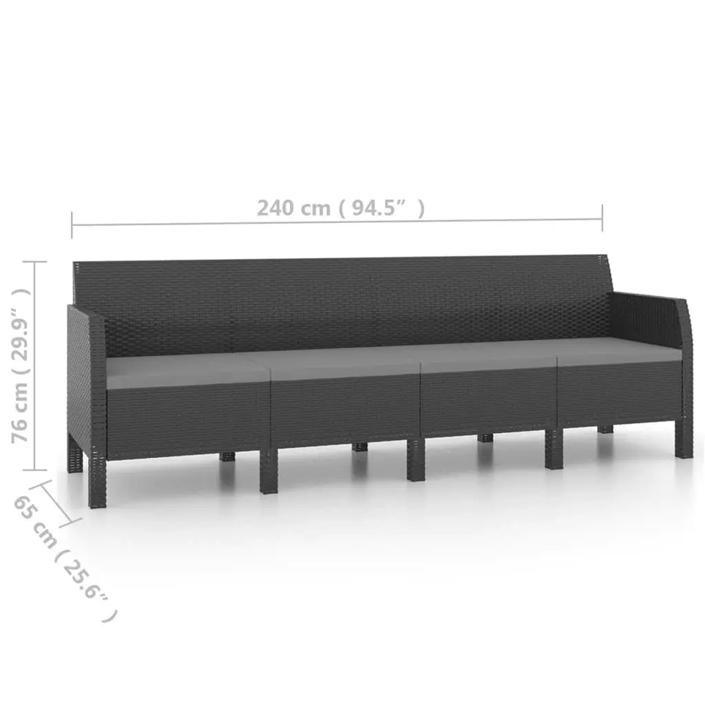 4-Seater Garden Sofa with Cushions Anthracite PP Rattan 3079669