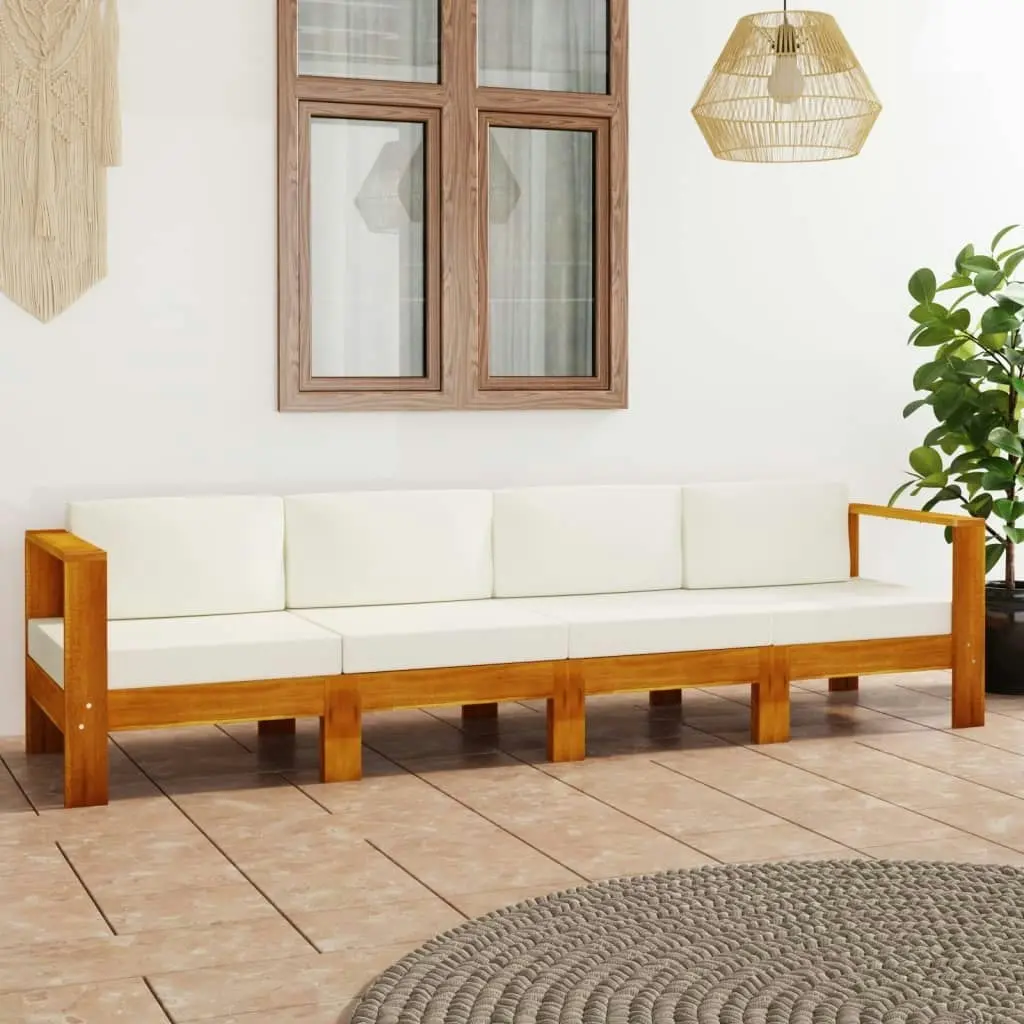 4-Seater Garden Sofa with Cream White Cushions Solid Acacia Wood 3057928