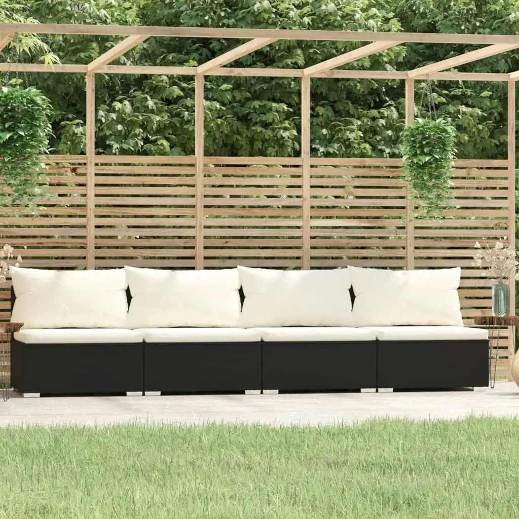 4-Seater Sofa with Cushions Black Poly Rattan 317497