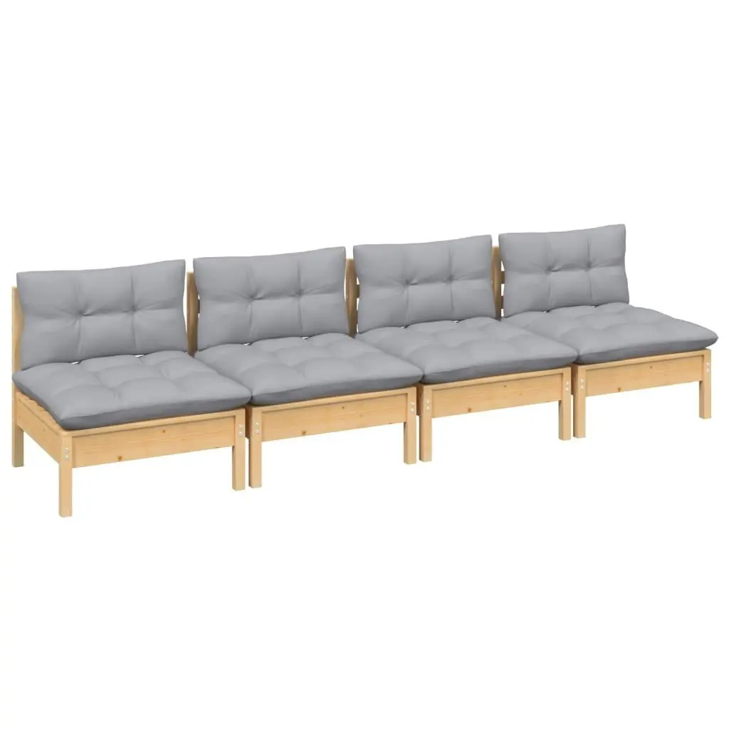 4-Seater Garden Sofa with Grey Cushions Solid Pinewood 3096123