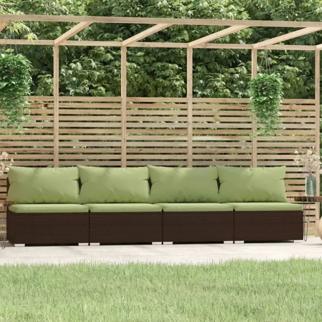 4-Seater Sofa with Cushions Brown Poly Rattan 317563