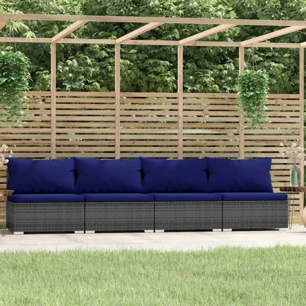 4-Seater Sofa with Cushions Grey Poly Rattan 317574