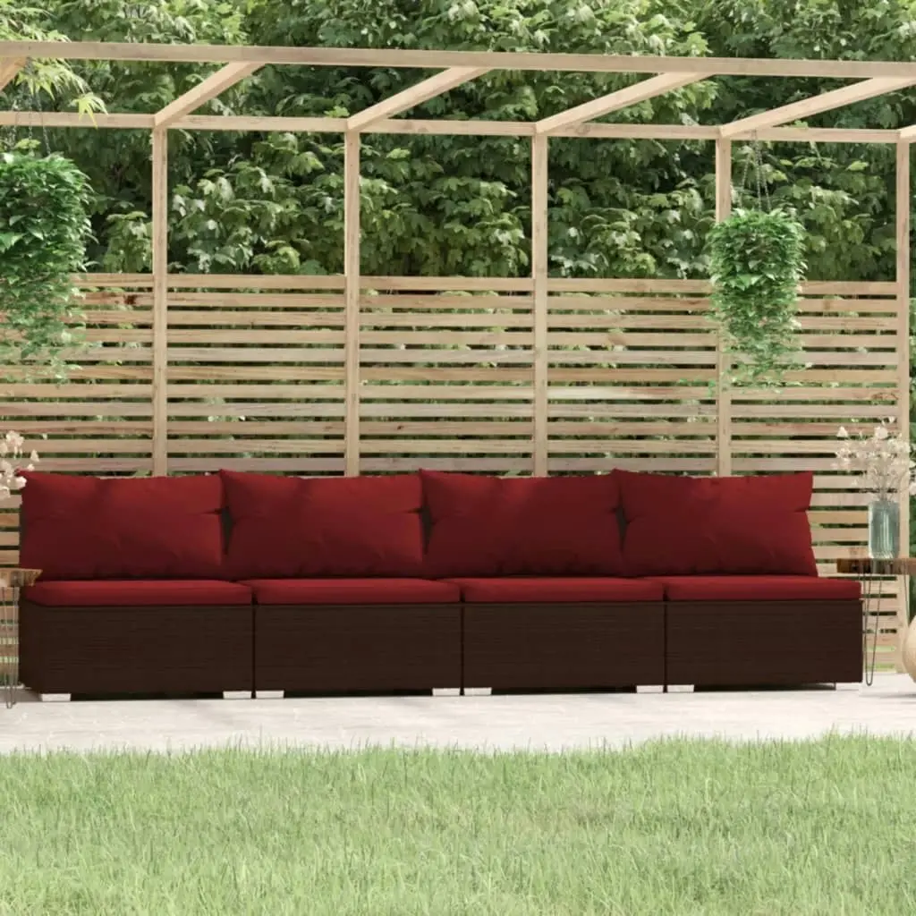 4-Seater Sofa with Cushions Brown Poly Rattan 317552