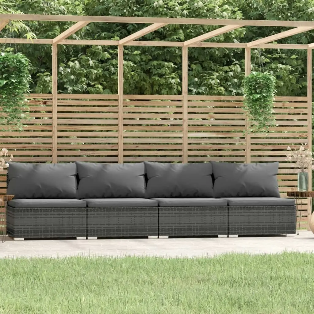 4-Seater Sofa with Cushions Grey Poly Rattan 317519