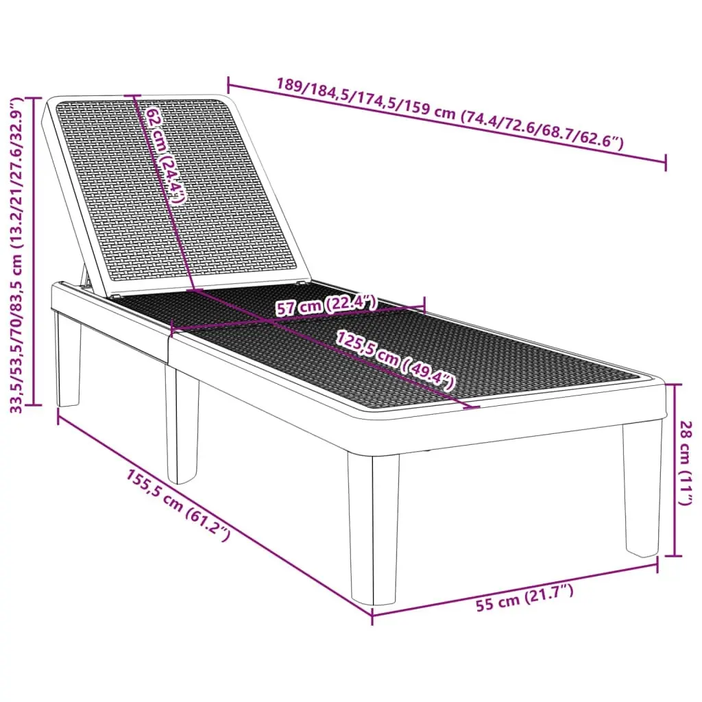 4-Way Height Adjustable Sun Lounger 155.5x57x28 cm Polypropylene 4008100