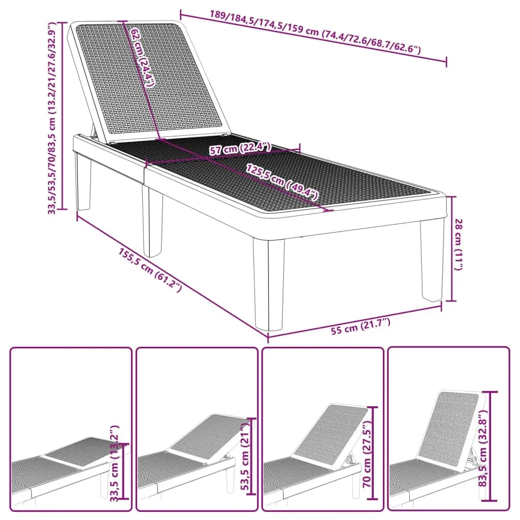 4-Way Height Adjustable Sun Lounger 155.5x57x28 cm Polypropylene 4008100