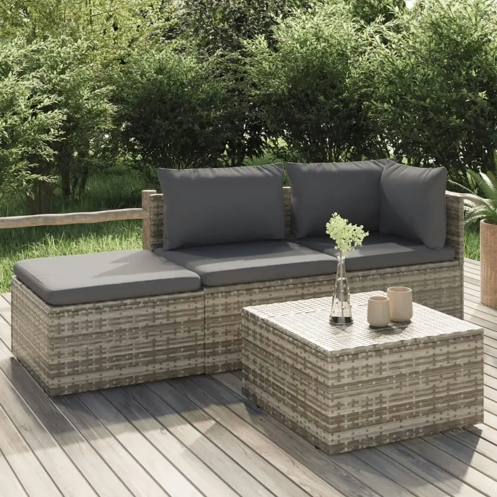 4 Piece Garden Lounge Set with Cushions Grey Poly Rattan 318676