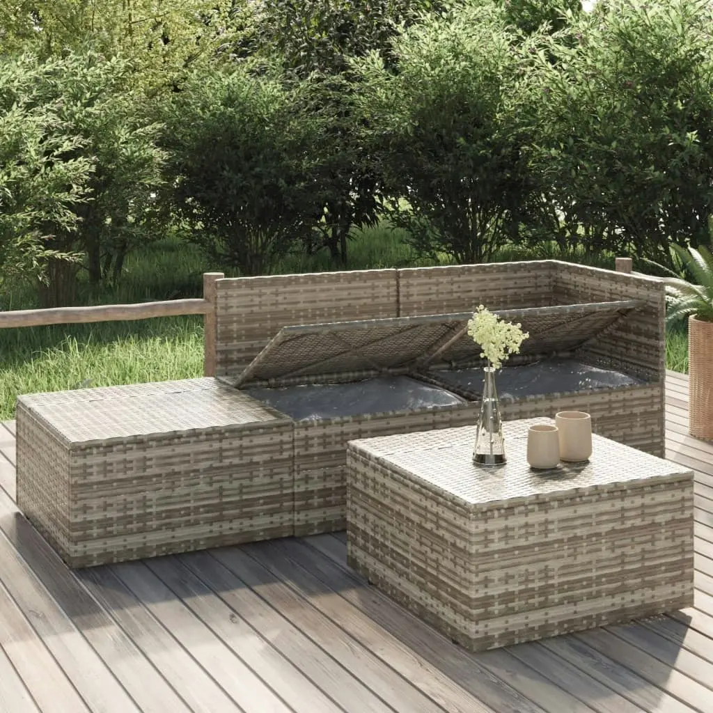 4 Piece Garden Lounge Set with Cushions Grey Poly Rattan 318676