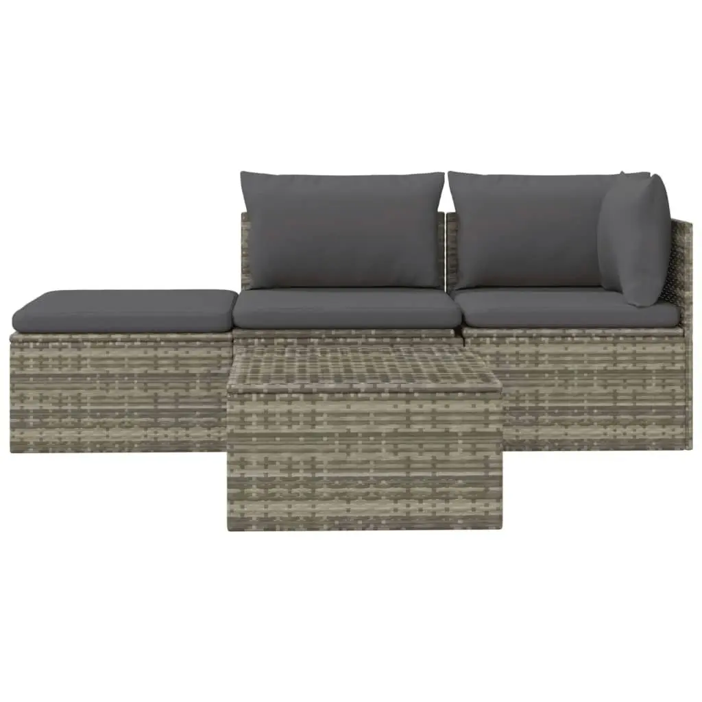 4 Piece Garden Lounge Set with Cushions Grey Poly Rattan 318676