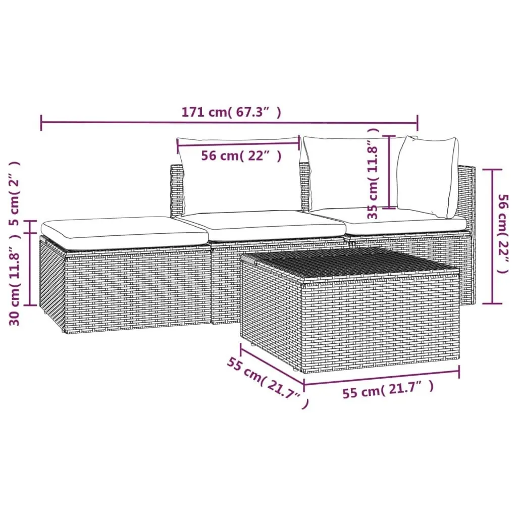 4 Piece Garden Lounge Set with Cushions Grey Poly Rattan 318676