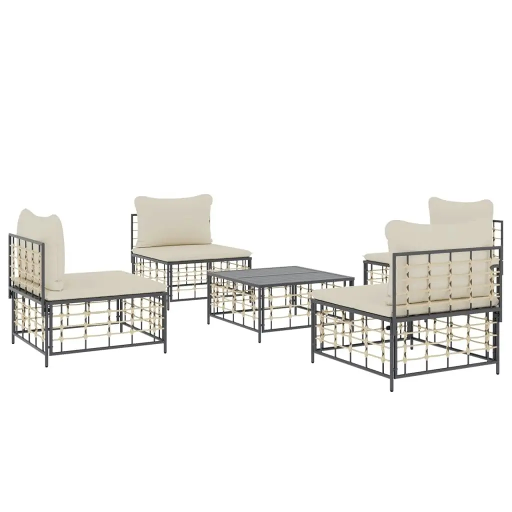 5 Piece Garden Lounge Set with Cushions Anthracite Poly Rattan 3186710