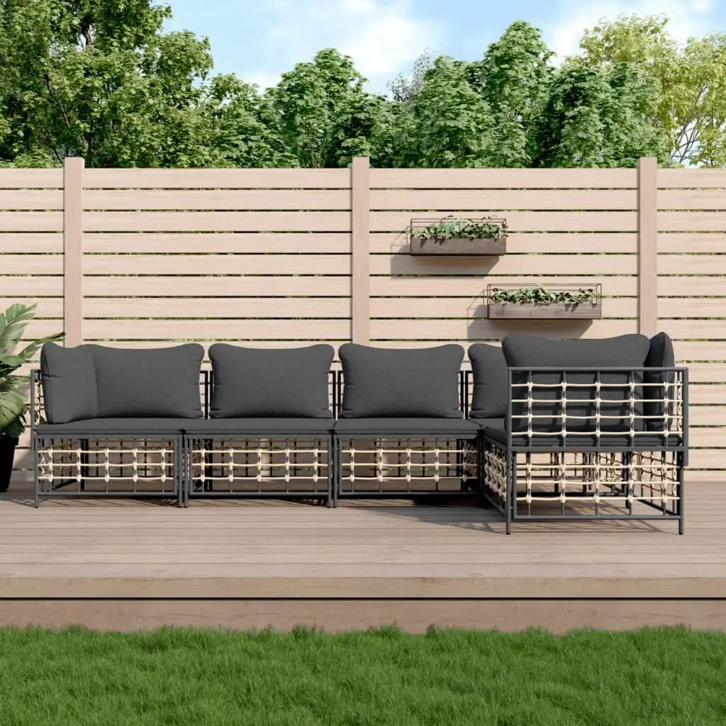 5 Piece Garden Lounge Set with Cushions Anthracite Poly Rattan 3186751