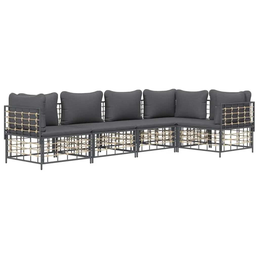 5 Piece Garden Lounge Set with Cushions Anthracite Poly Rattan 3186751