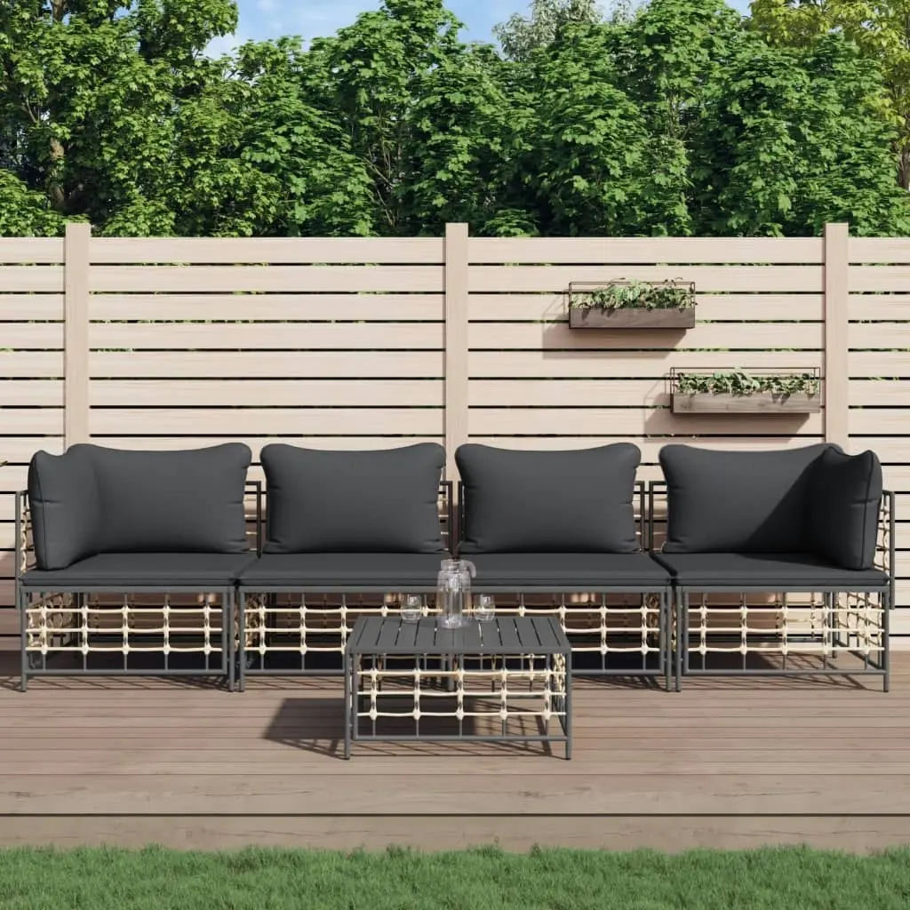 5 Piece Garden Lounge Set with Cushions Anthracite Poly Rattan 3186701