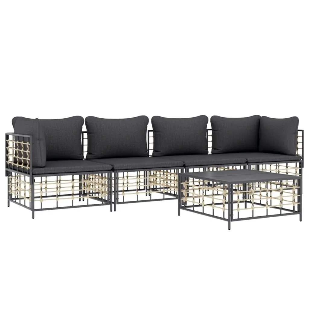 5 Piece Garden Lounge Set with Cushions Anthracite Poly Rattan 3186701