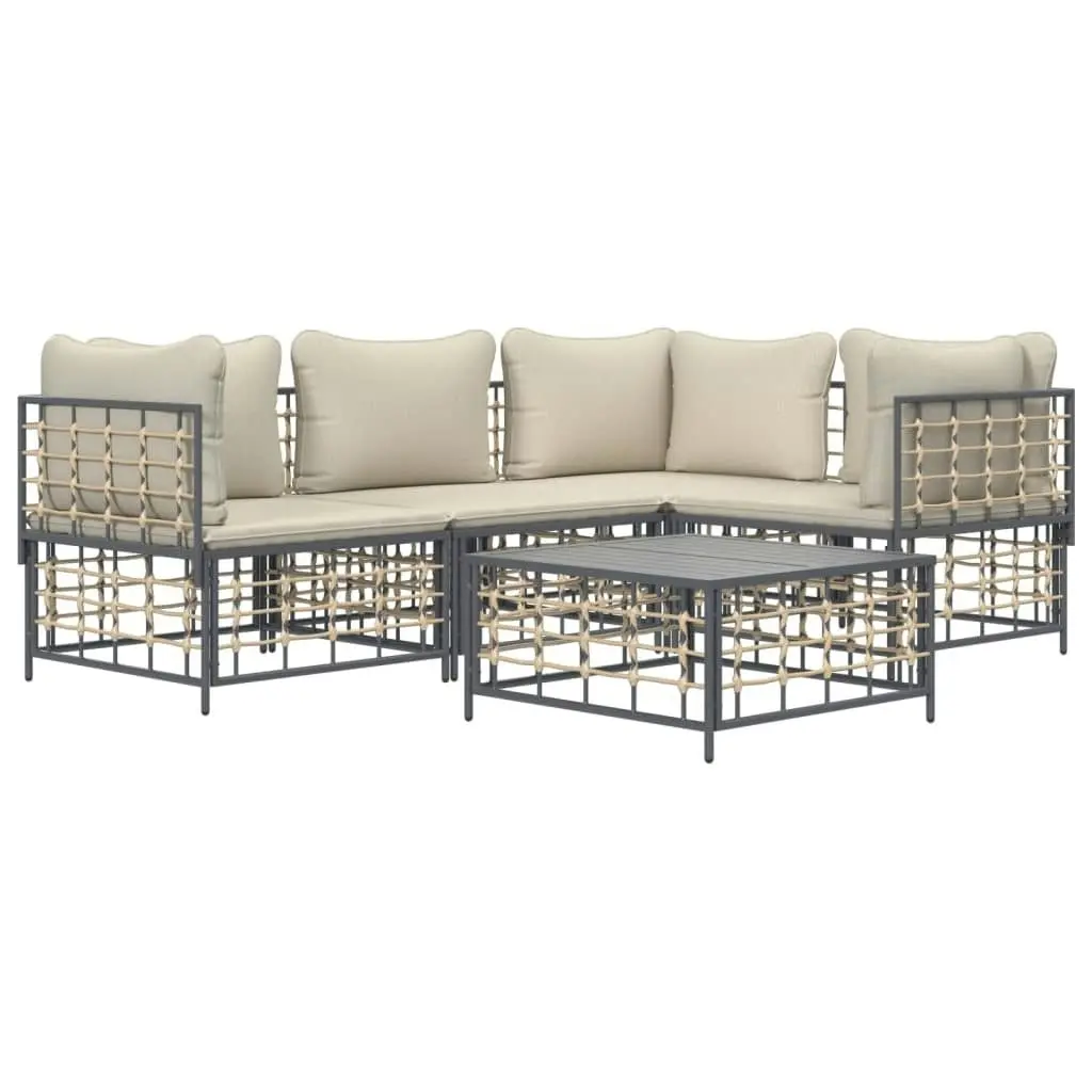 5 Piece Garden Lounge Set with Cushions Anthracite Poly Rattan 3186748