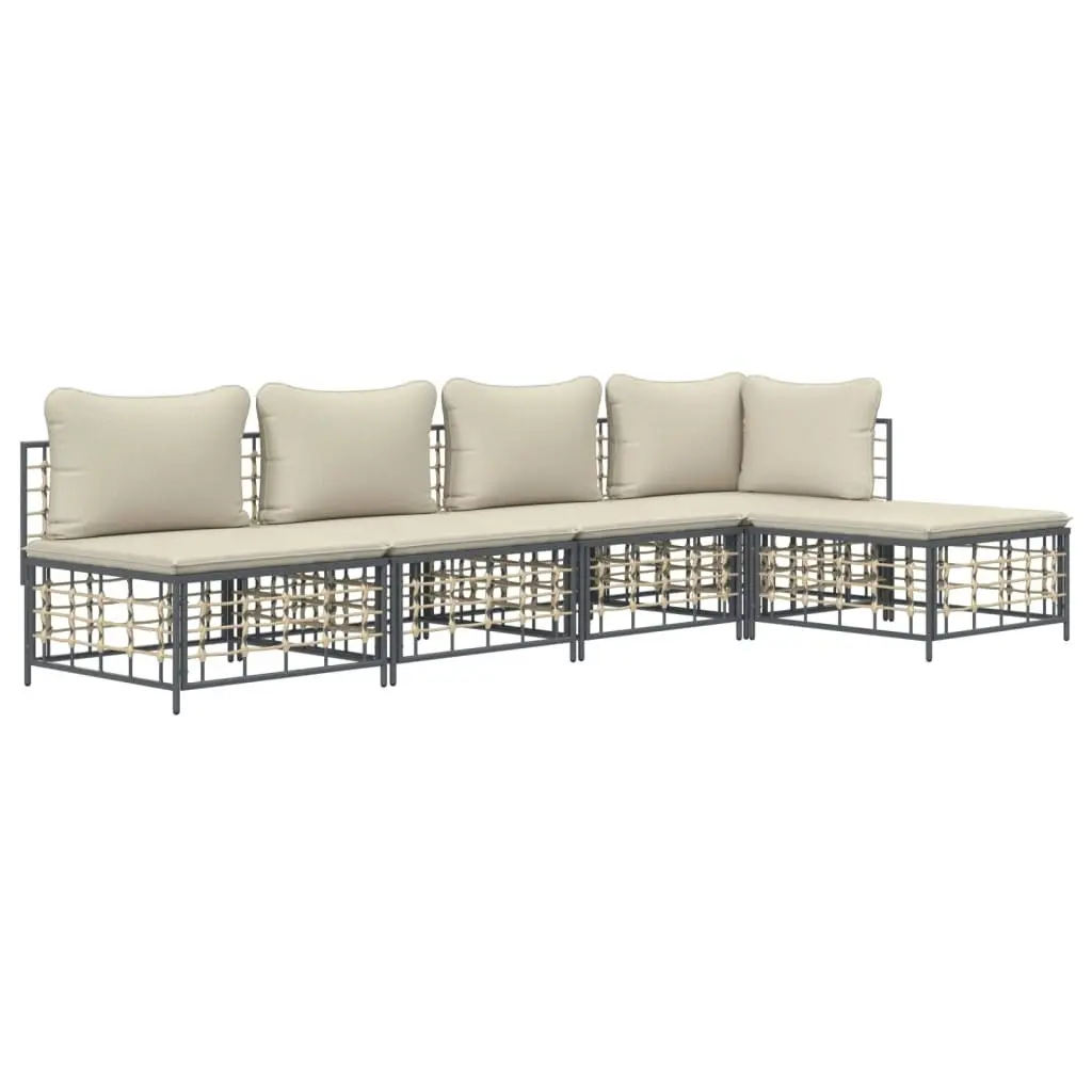 5 Piece Garden Lounge Set with Cushions Anthracite Poly Rattan 3186734