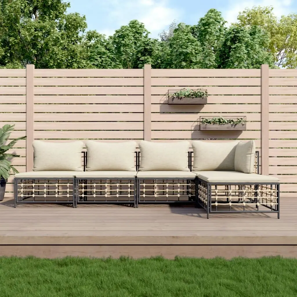 5 Piece Garden Lounge Set with Cushions Anthracite Poly Rattan 3186734