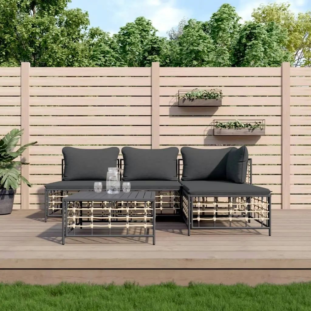 5 Piece Garden Lounge Set with Cushions Anthracite Poly Rattan 3186733