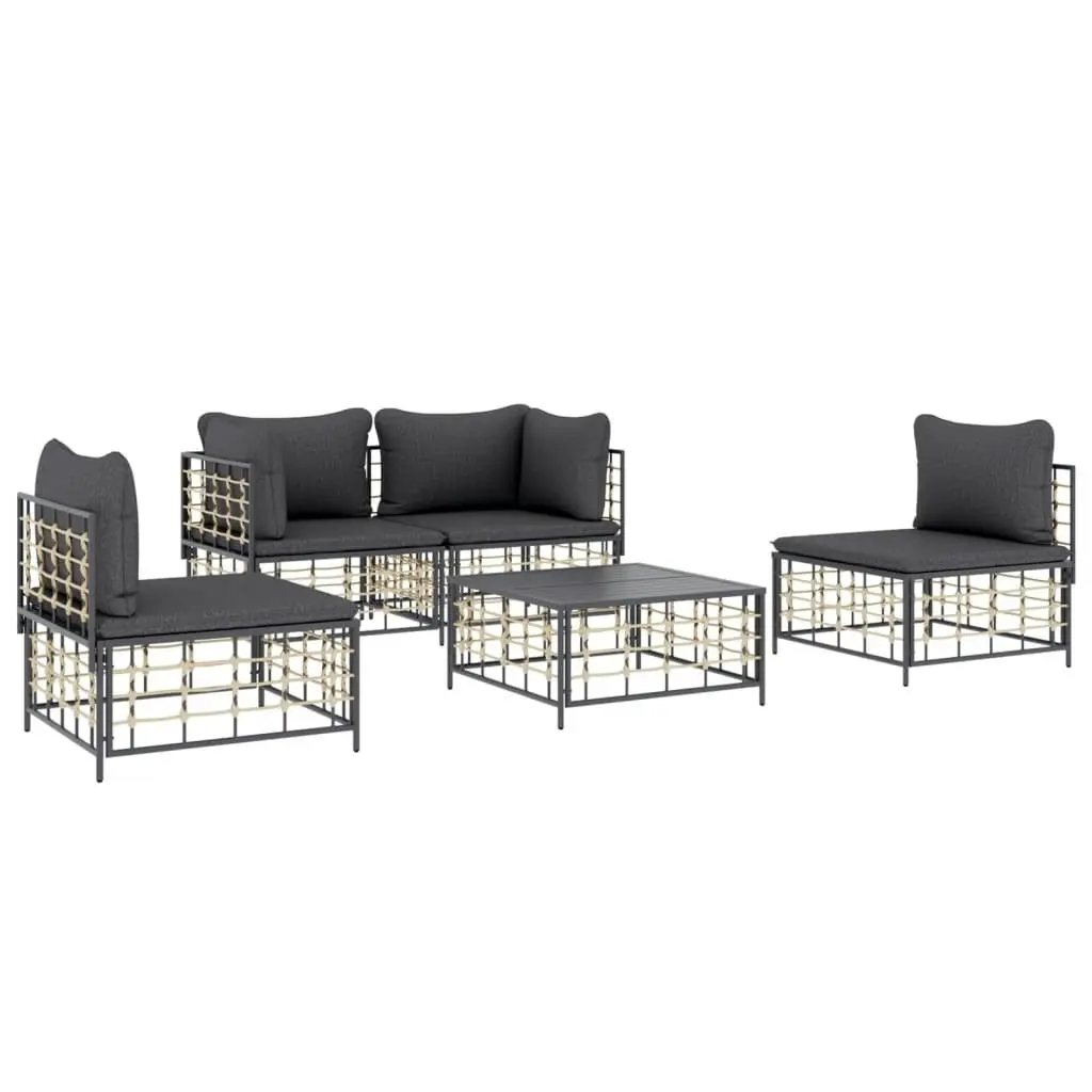 5 Piece Garden Lounge Set with Cushions Anthracite Poly Rattan 3186715