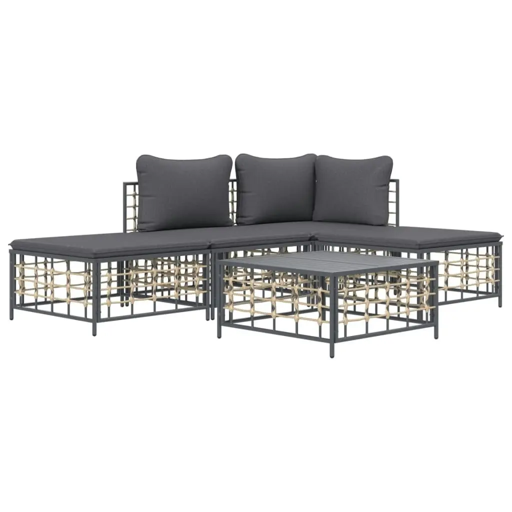 5 Piece Garden Lounge Set with Cushions Anthracite Poly Rattan 3186729