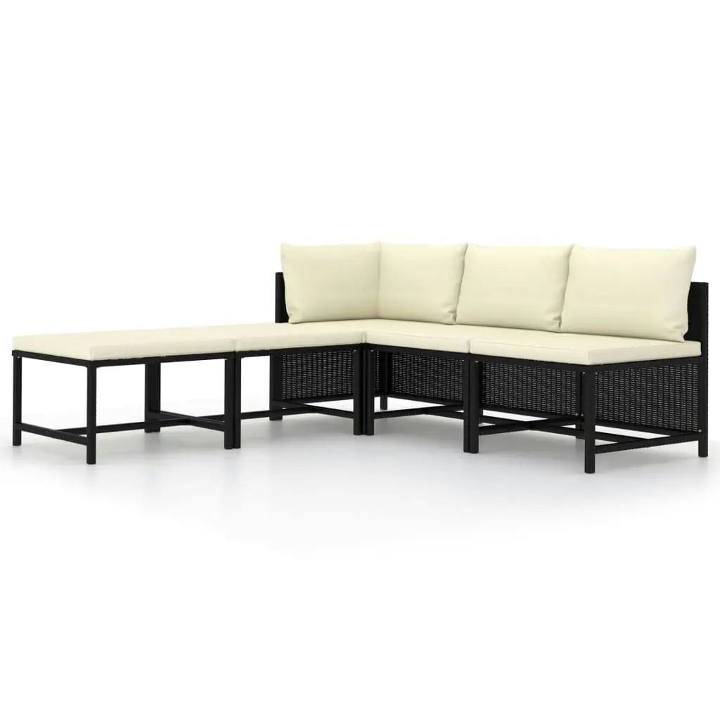 5 Piece Garden Sofa Set with Cushions Black Poly Rattan 313517